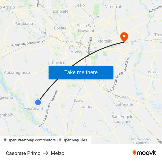 Casorate Primo to Melzo map