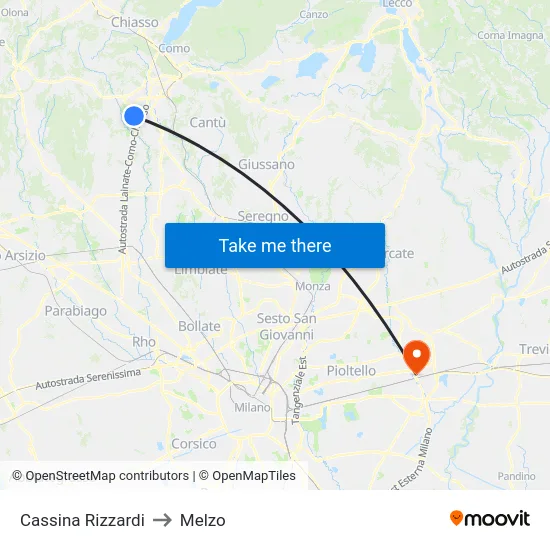 Cassina Rizzardi to Melzo map