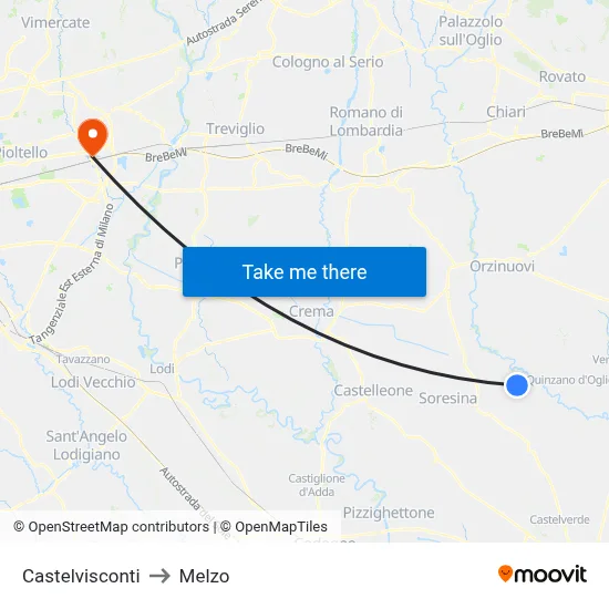 Castelvisconti to Melzo map