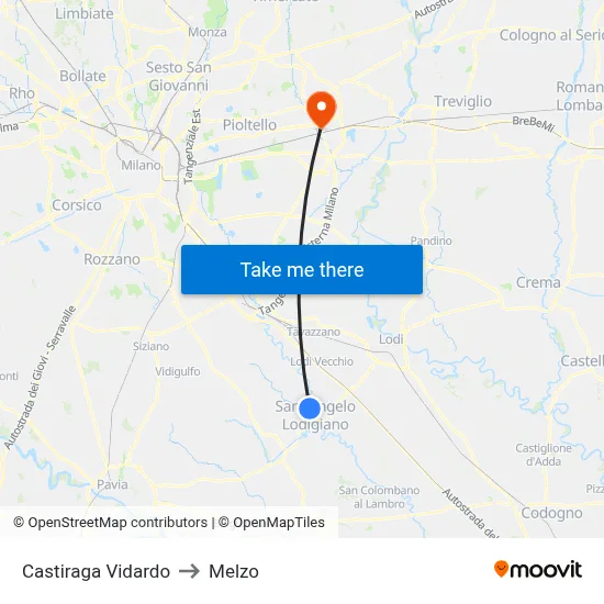 Castiraga Vidardo to Melzo map