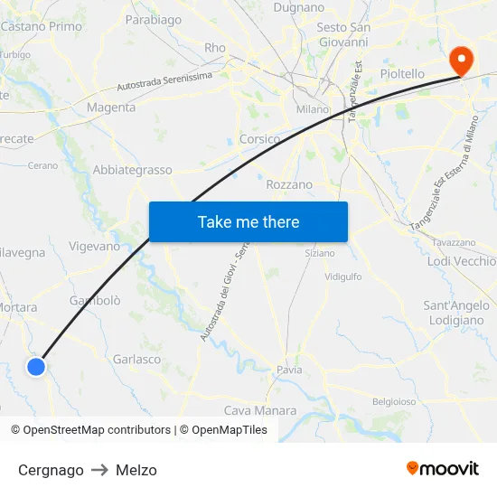 Cergnago to Melzo map