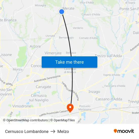 Cernusco Lombardone to Melzo map