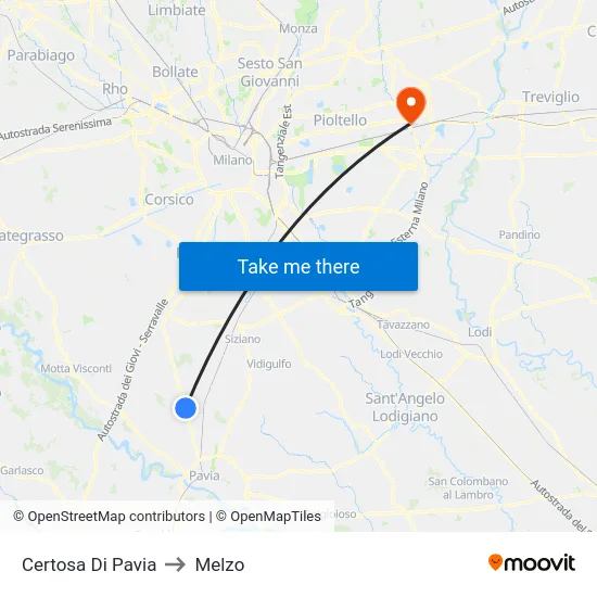 Certosa Di Pavia to Melzo map