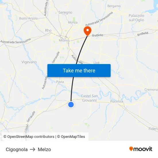 Cigognola to Melzo map