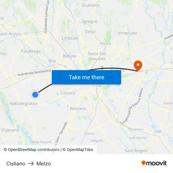 Cisliano to Melzo map