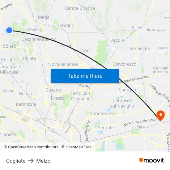 Cogliate to Melzo map