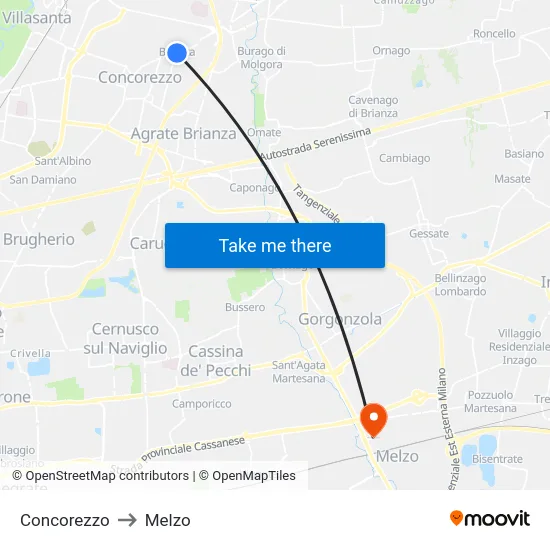 Concorezzo to Melzo map