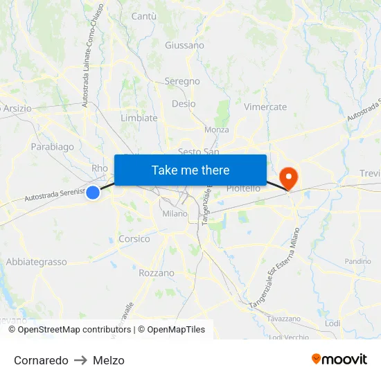 Cornaredo to Melzo map