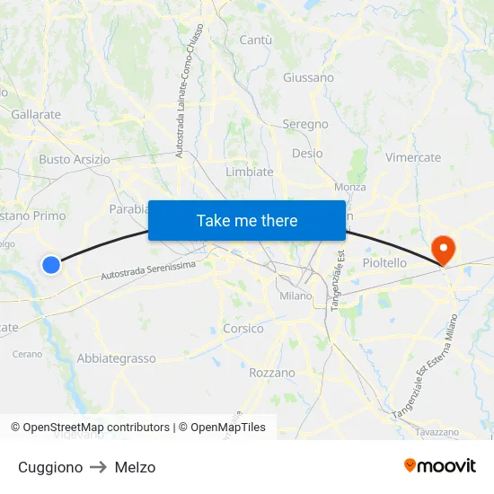 Cuggiono to Melzo map