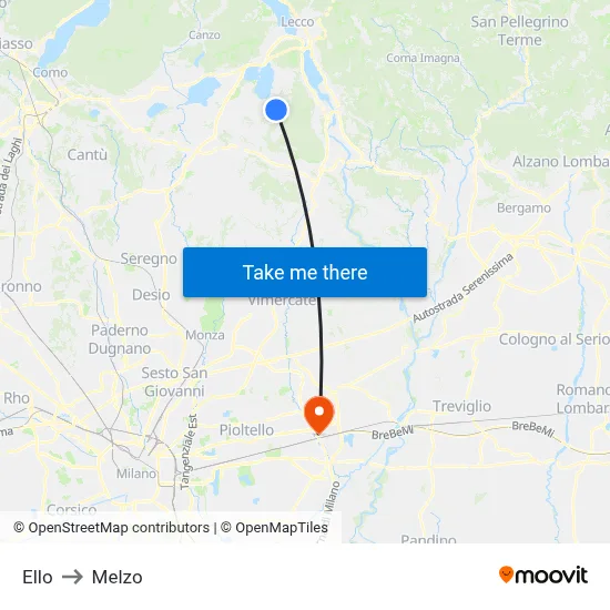 Ello to Melzo map