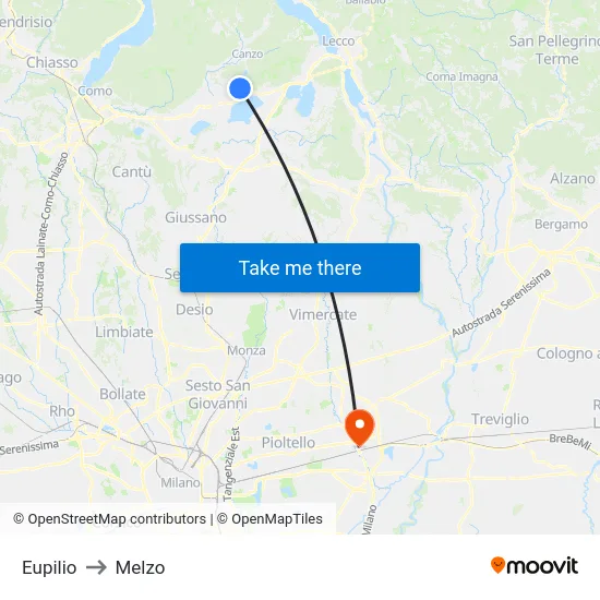 Eupilio to Melzo map