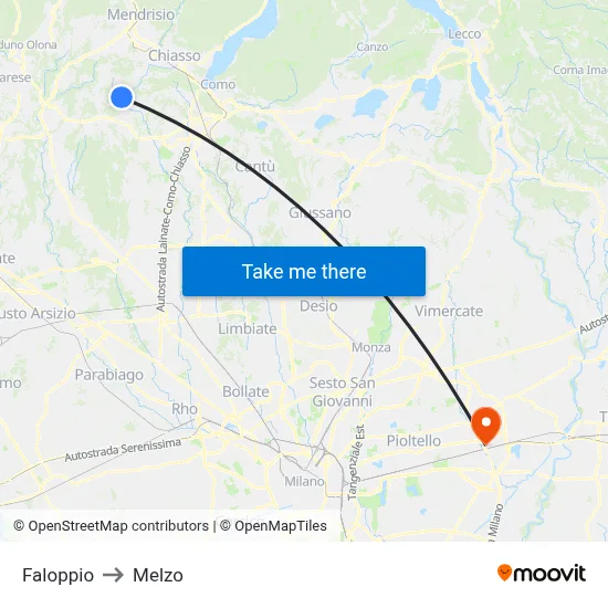 Faloppio to Melzo map
