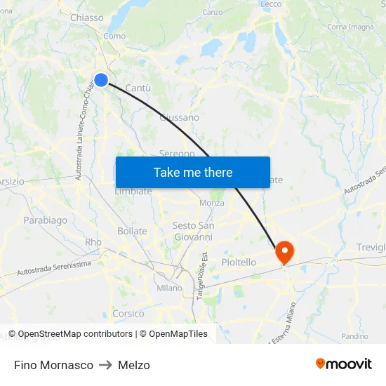 Fino Mornasco to Melzo map