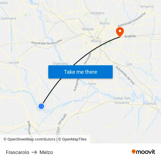 Frascarolo to Melzo map