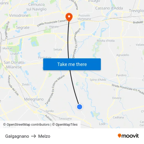 Galgagnano to Melzo map