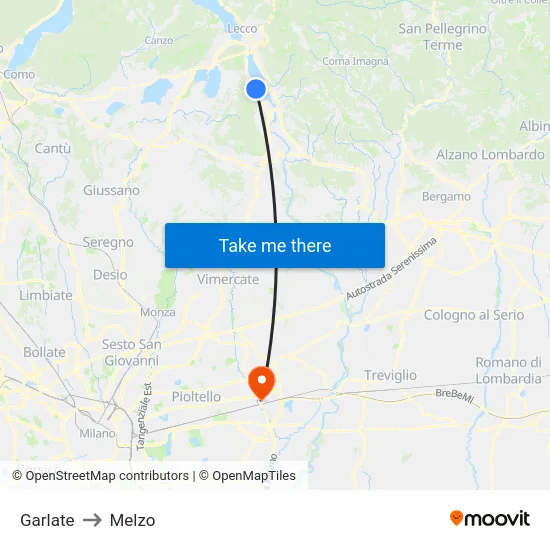 Garlate to Melzo map