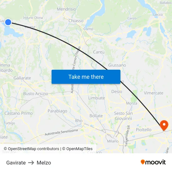 Gavirate to Melzo map