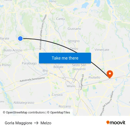 Gorla Maggiore to Melzo map