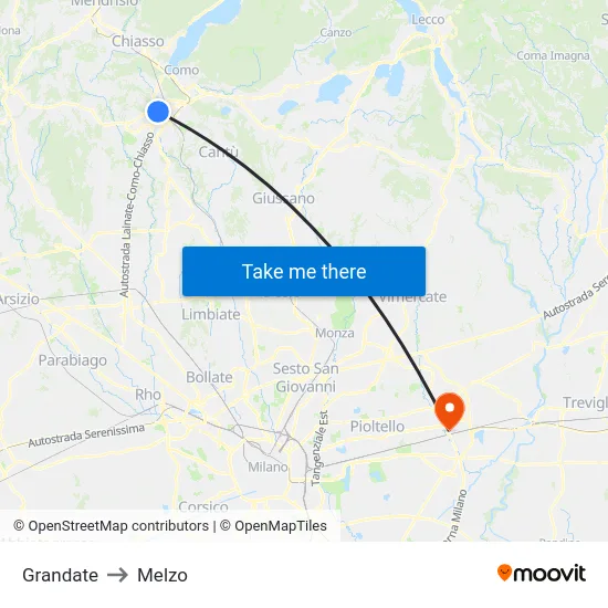 Grandate to Melzo map