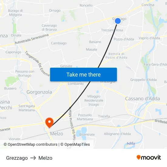 Grezzago to Melzo map