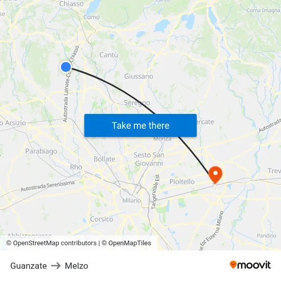 Guanzate to Melzo map