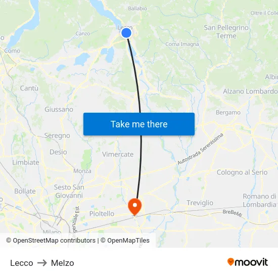 Lecco to Melzo map