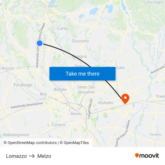 Lomazzo to Melzo map