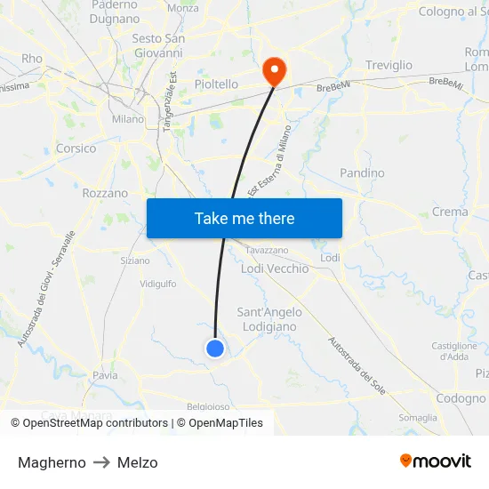 Magherno to Melzo map