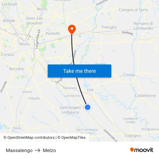 Massalengo to Melzo map