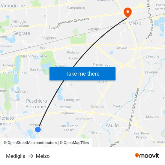 Mediglia to Melzo map