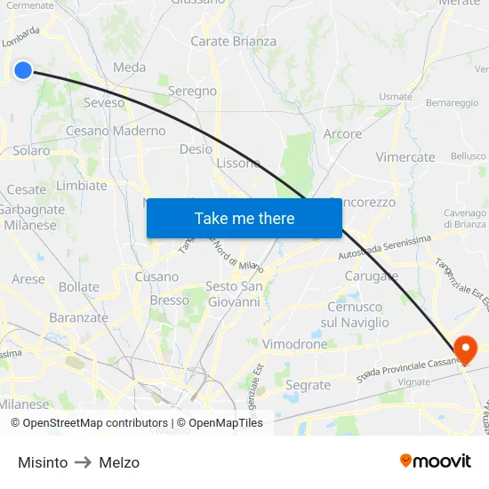 Misinto to Melzo map