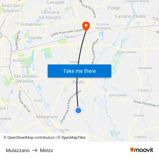 Mulazzano to Melzo map