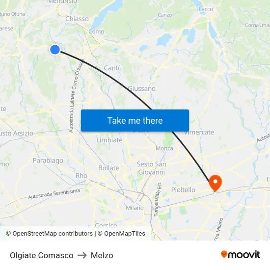 Olgiate Comasco to Melzo map