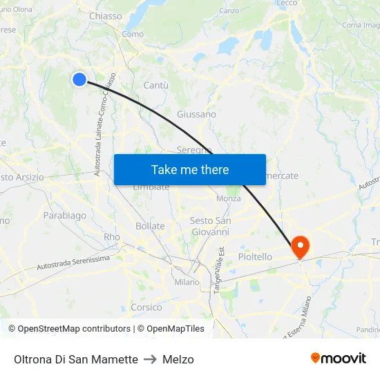 Oltrona Di San Mamette to Melzo map