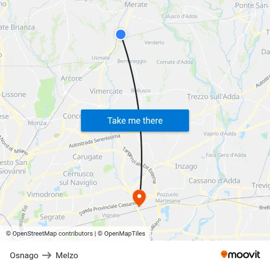 Osnago to Melzo map