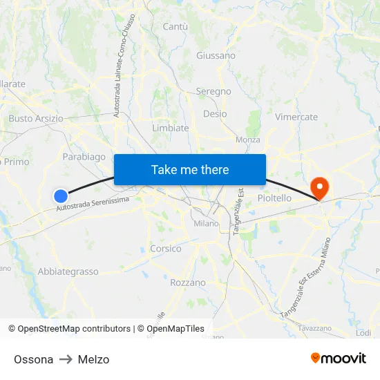 Ossona to Melzo map