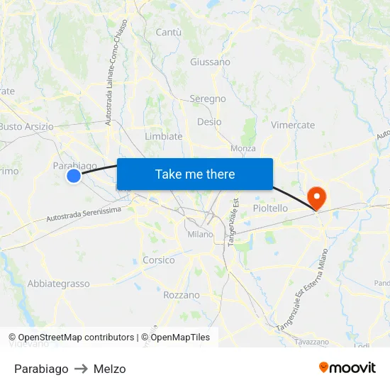 Parabiago to Melzo map