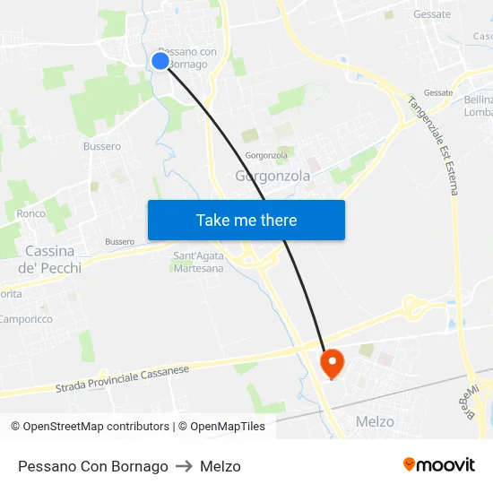 Pessano Con Bornago to Melzo map