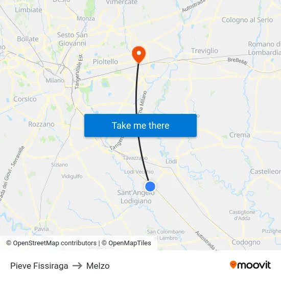 Pieve Fissiraga to Melzo map