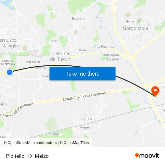 Pioltello to Melzo map