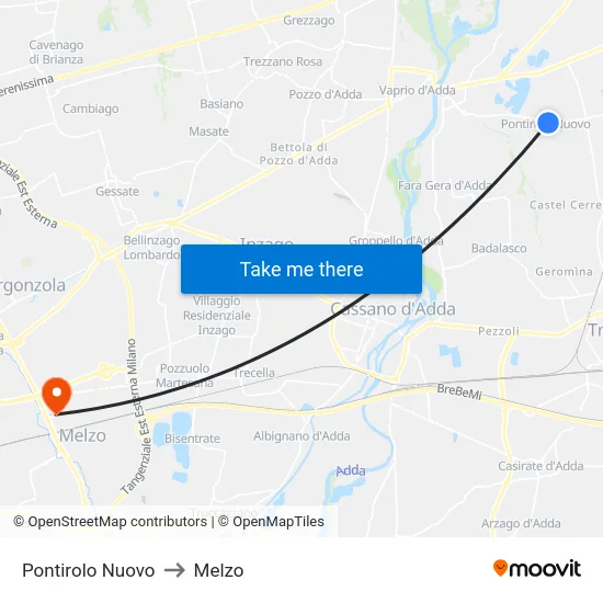 Pontirolo Nuovo to Melzo map