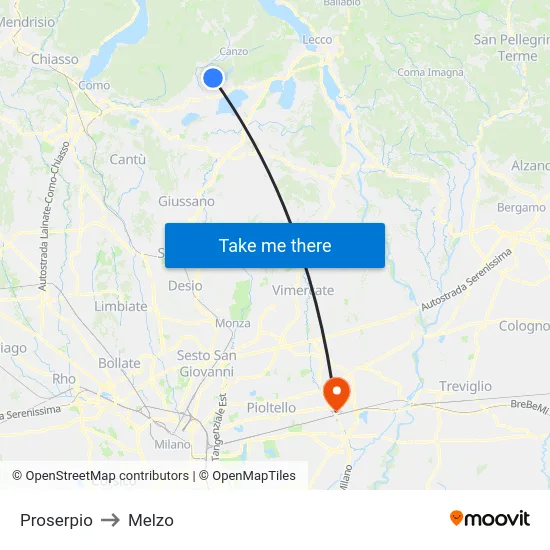 Proserpio to Melzo map