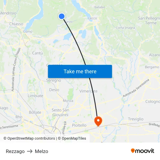 Rezzago to Melzo map