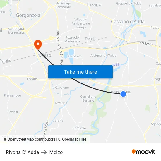 Rivolta D' Adda to Melzo map