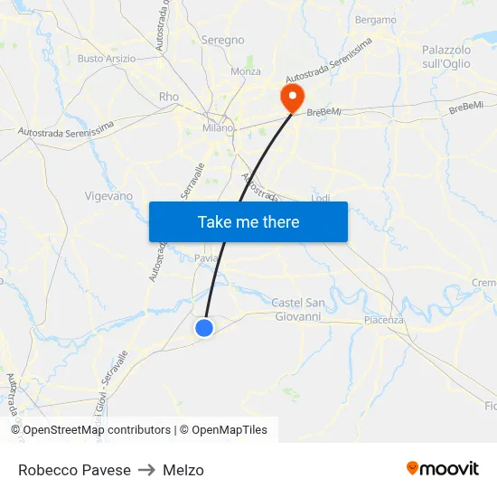 Robecco Pavese to Melzo map