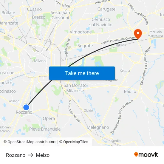 Rozzano to Melzo map