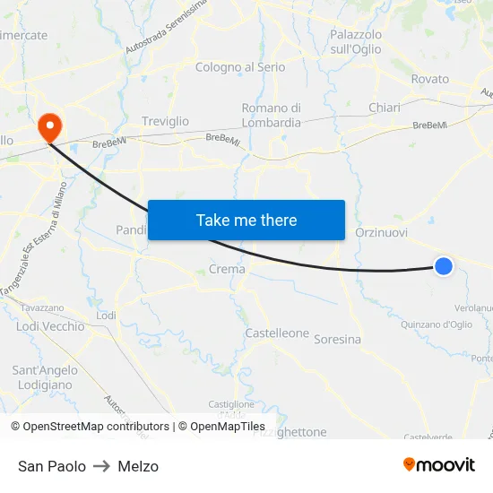 San Paolo to Melzo map