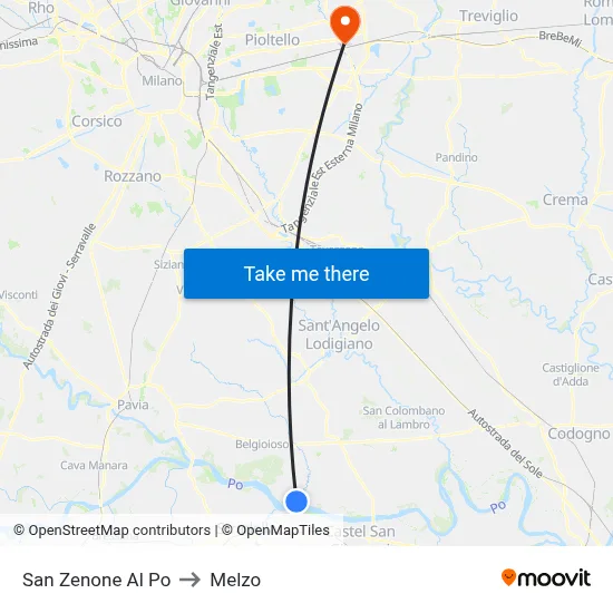 San Zenone al Po to Melzo map