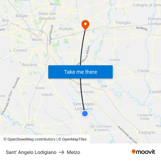 Sant' Angelo Lodigiano to Melzo map