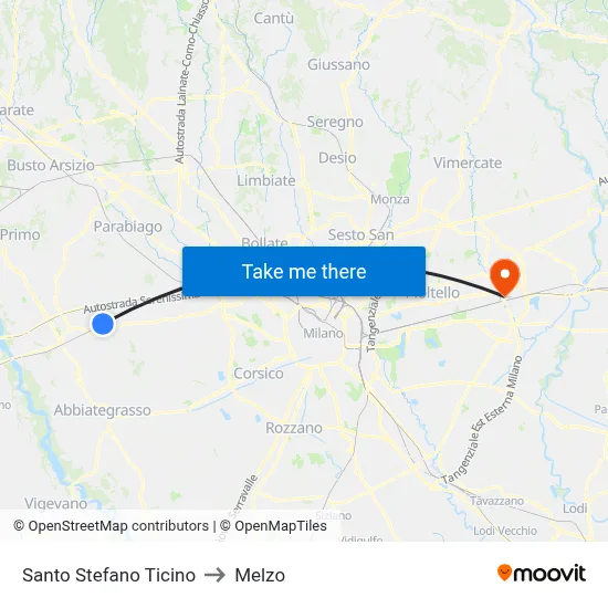 Santo Stefano Ticino to Melzo map